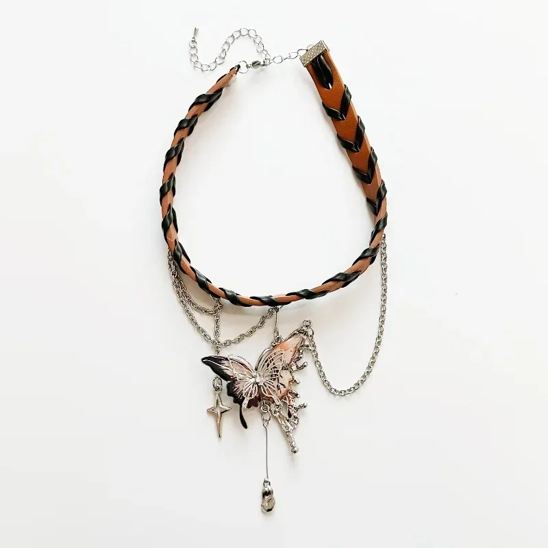 Высококачественное кожаное ожерелье с узлом-бабочкой женское колье аксессуар на