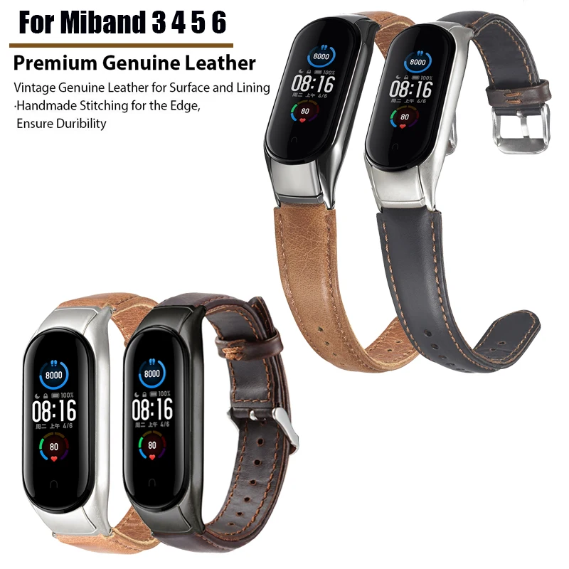 

Ремешок для Xiaomi Mi Band 5 6 4 3, натуральная кожа, запасной