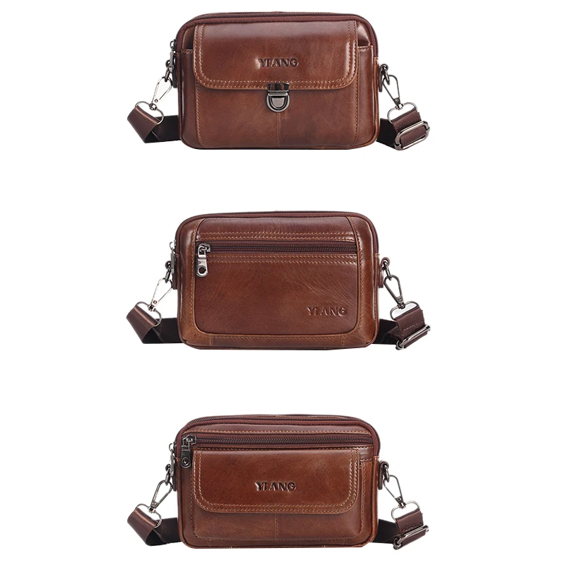 

YIANG Leather Men's Shoulder Bag Phone Belt Bag Multifunctional Crossbody Small Bag Large Capacity Crossbody Bag