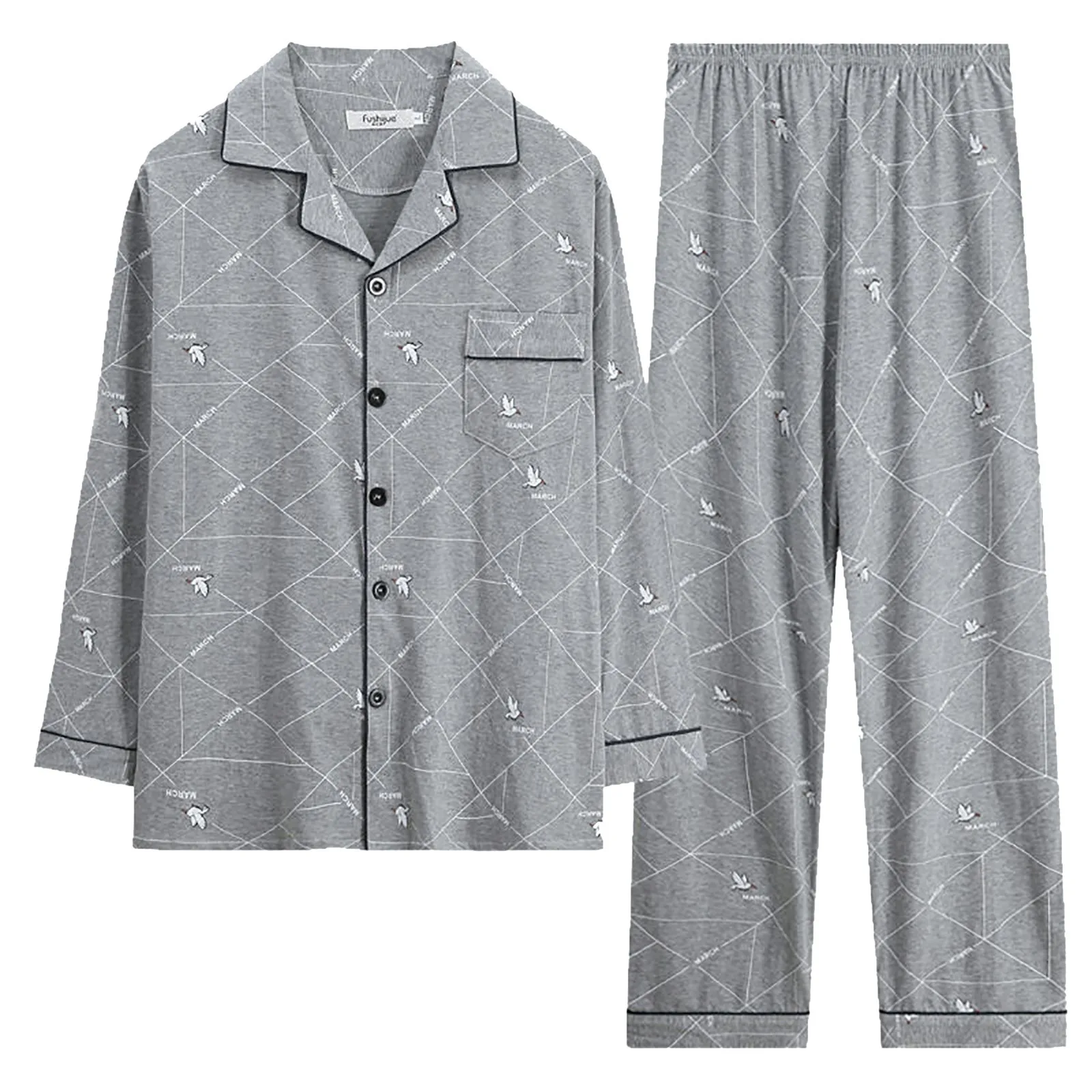 

Men's Pajama Sets Summer Autumn Men Pajamas Set Simple Sleepwear Long Sleeve Cotton Pajamas For Men Top Pant Leisure Outwear