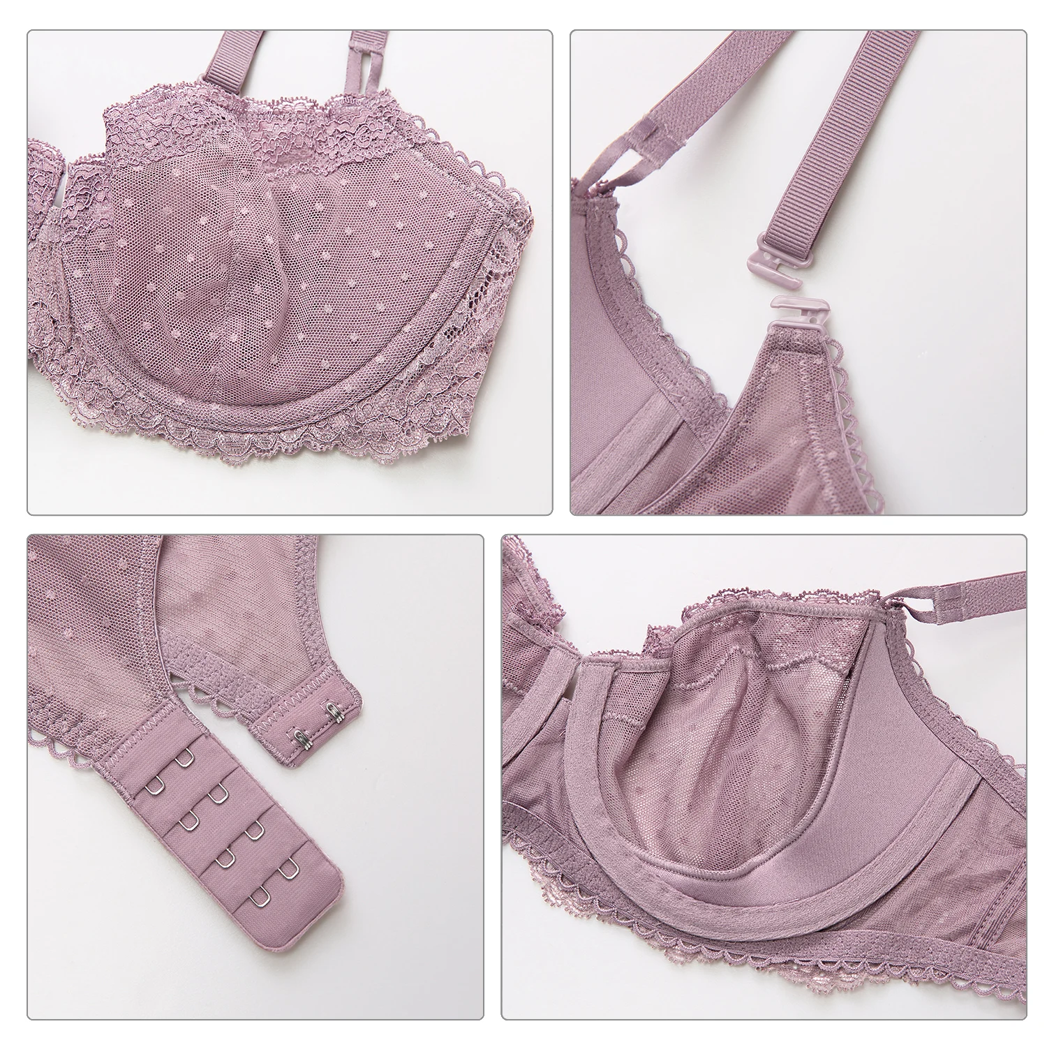 DOBREVA Women's Sexy Lace Bra Underwire Balconette Unlined Demi Sheer Mesh Plus Size Bralette