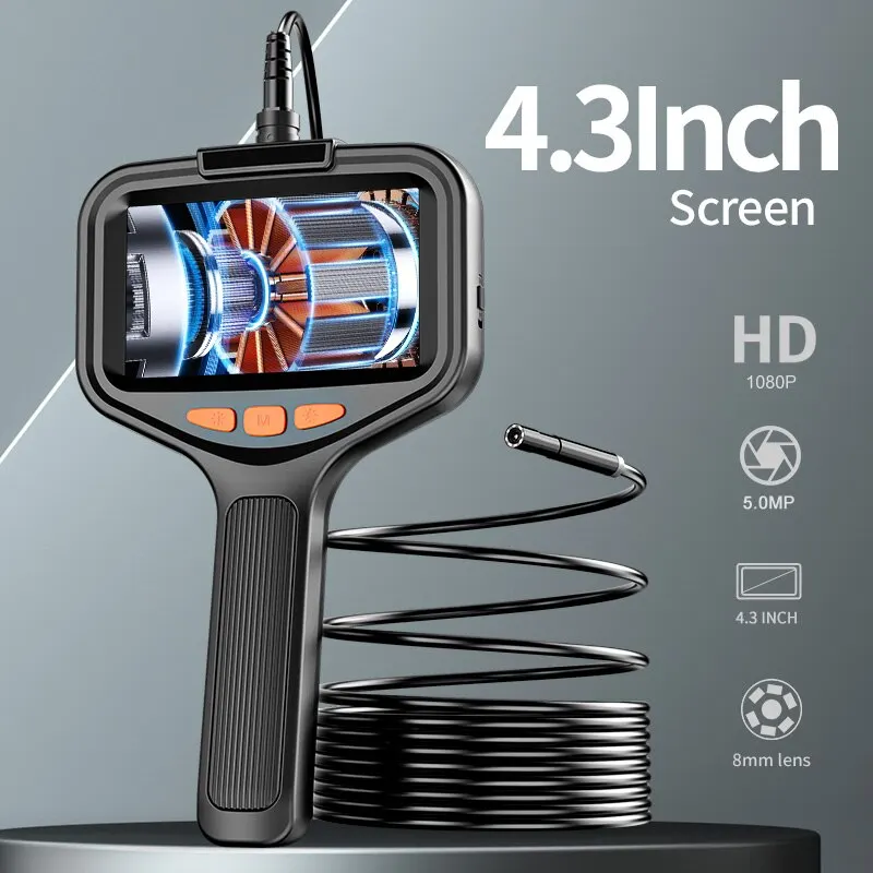 Industrial Borescope 1080P 4.3'' LCD Digital Snake Camera Handheld Waterproof Sewer Inspection Camera with 8 LED Lights