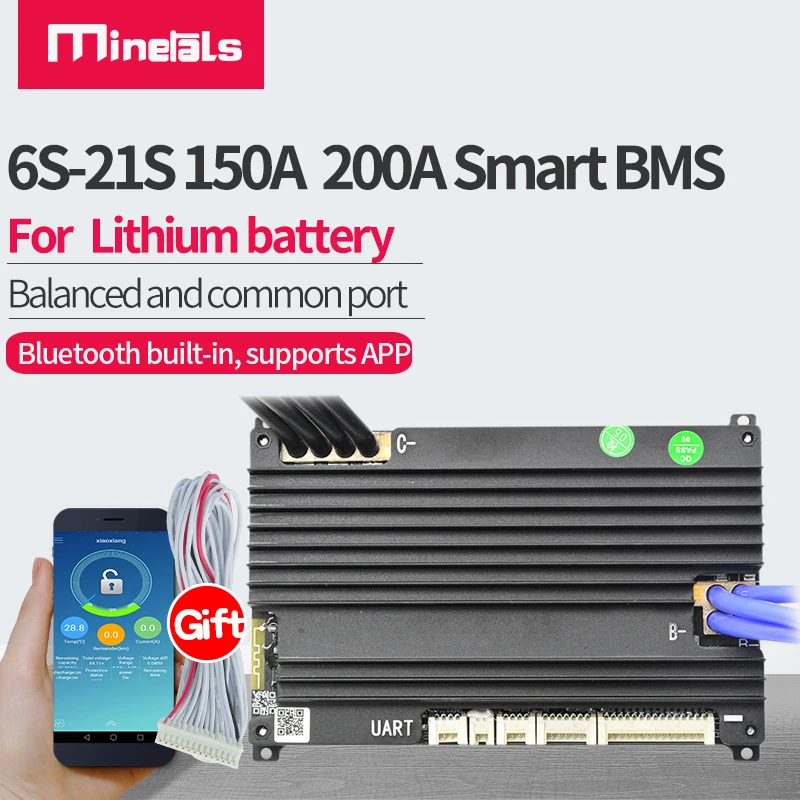 6S-21S Smart BMS 150A 200A встроенное Bluetooth приложение для ПК UART LiFePo4 Li-Ion 7S 8S 9S 10S 11S 12S 13S 14S 15S 16S 20S BMS
