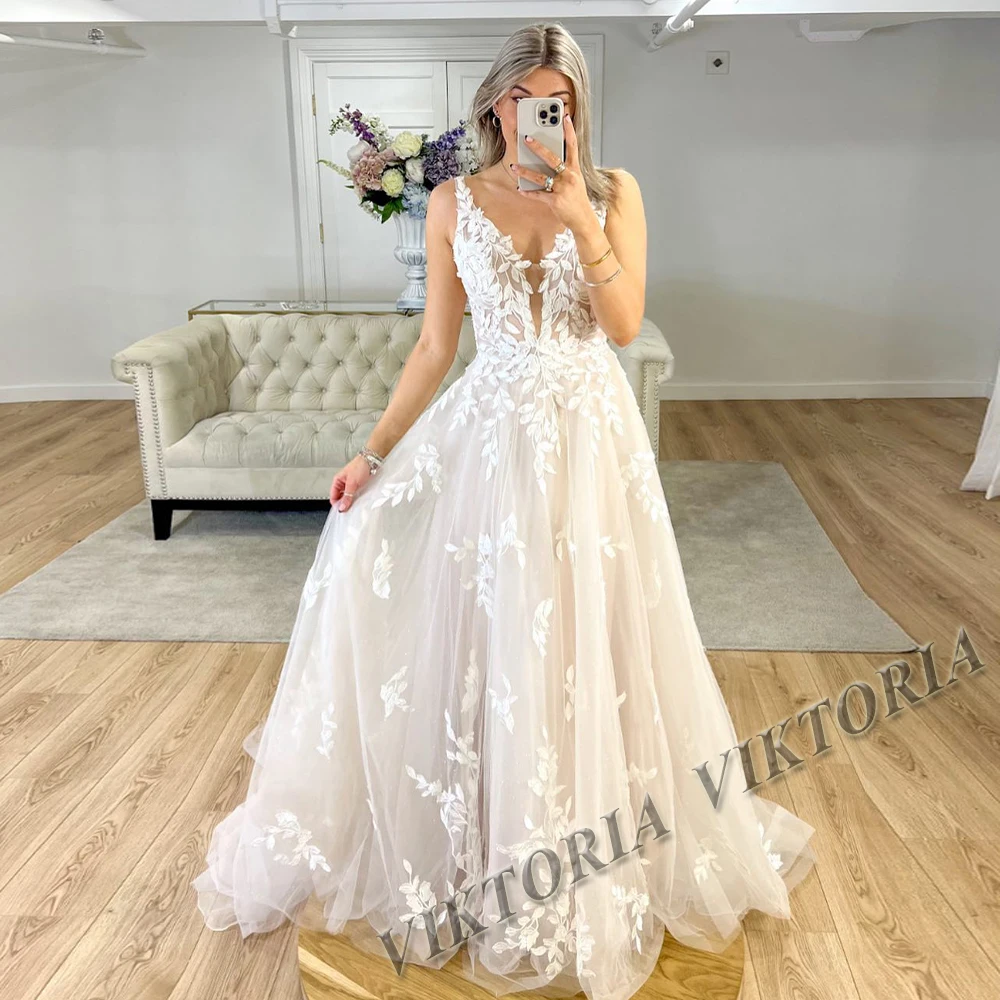 

VIKTORIA Trendy Wedding Dresses For Bride 2024 V-neck Sleeveless Backless Robe De Mariée Women Personalized Customization