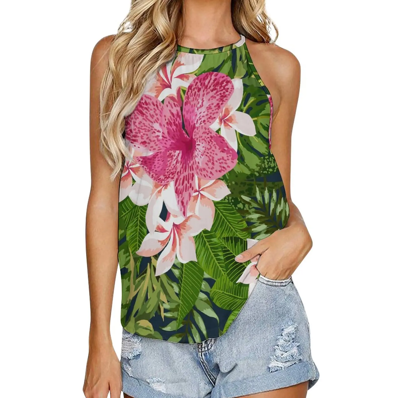 

Custom Image Samoan Summer Ladies O-Neck Tank Top Polynesian Tribal Hibiscus Sublimation Print Women's Sleeveless Top Vest