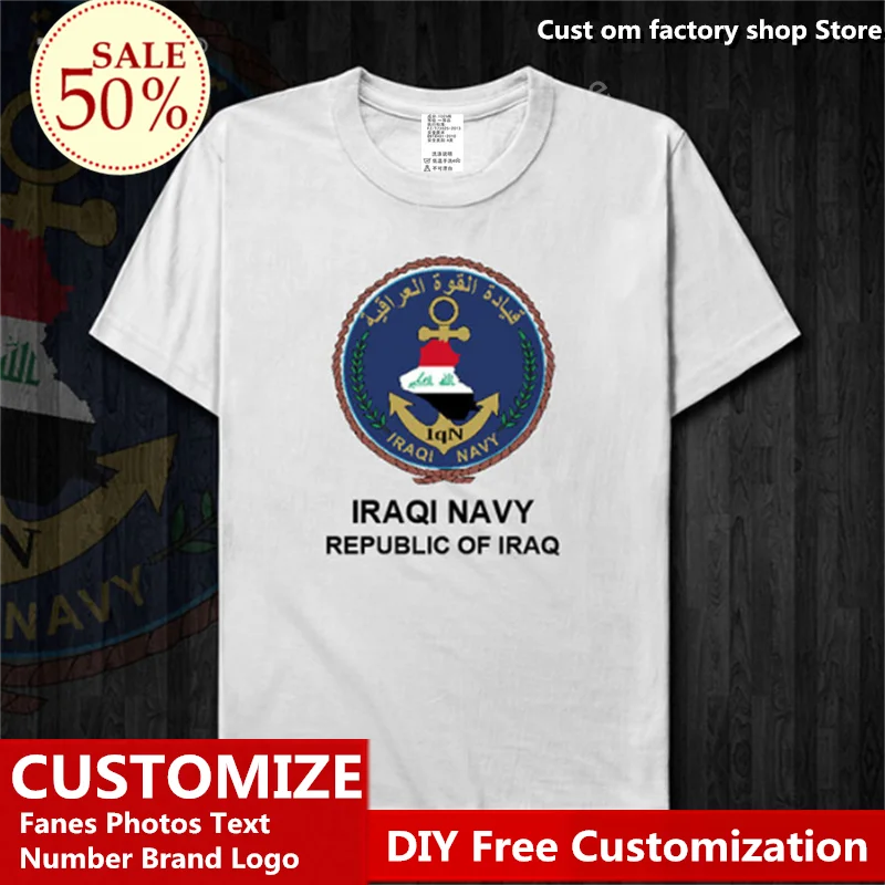 

Iraq Navy Cotton T shirt Custom Jersey Fans DIY Name Number LOGO Tshirt High Street Fashion Hip Hop Loose Casual T-shirt