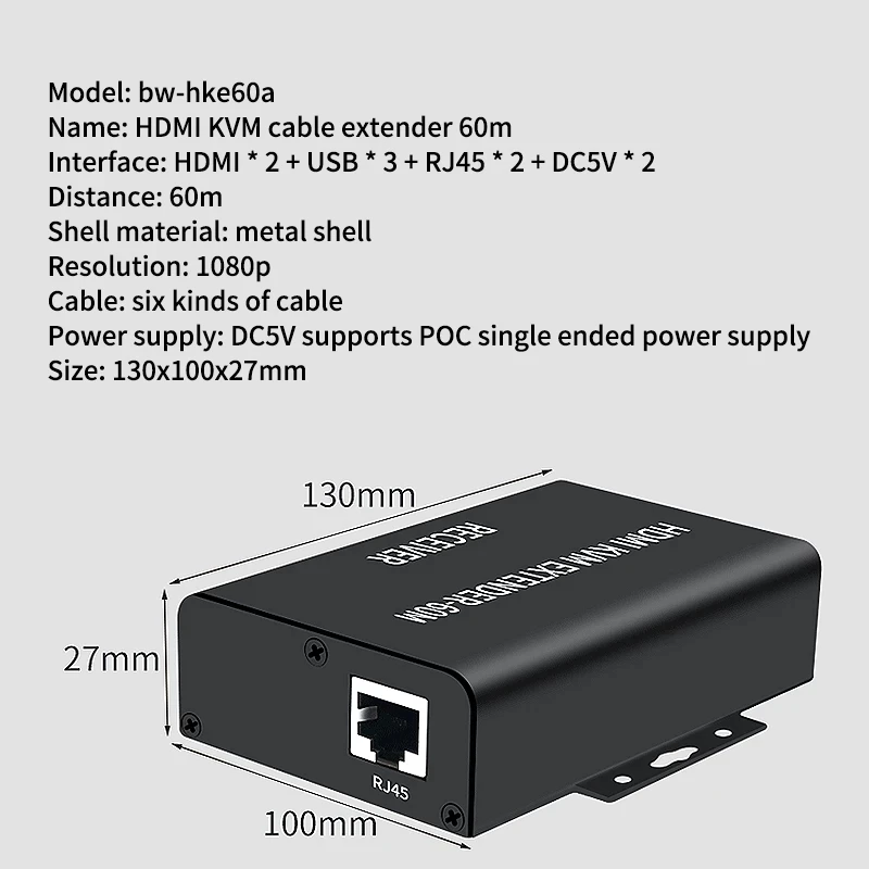 Квм-Удлинитель HDMI 60 м поддержка USB мыши клавиатуры через cat5/6 ethernet-кабель CAT5/6