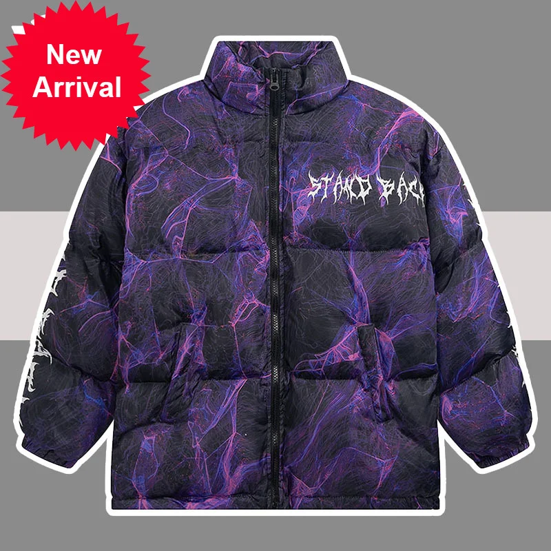 

Parkas Hip Hop Lightning Men Winter Warm Down Padded Parka Jackets High Street Harajuku Letter Graffiti Print Oversize Coats