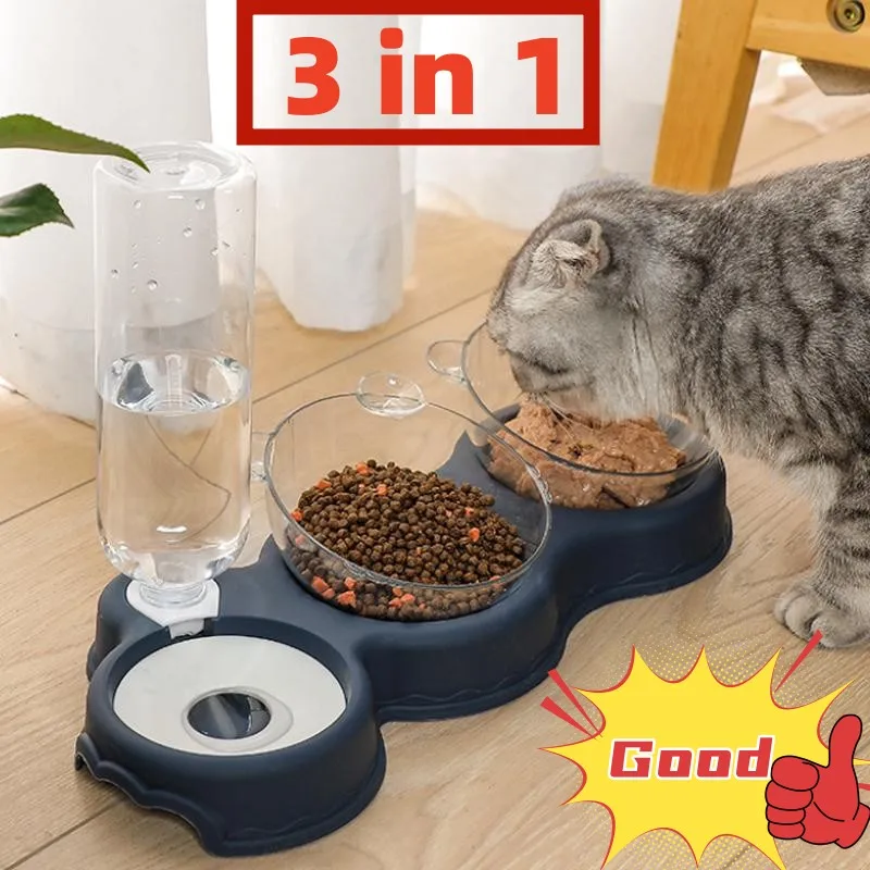 

Миска для домашних питомцев, автоматическая кормушка 3-в-1 для собак и кошек, поилка с фонтаном и двойной чашей, поднимающаяся миска для кошек