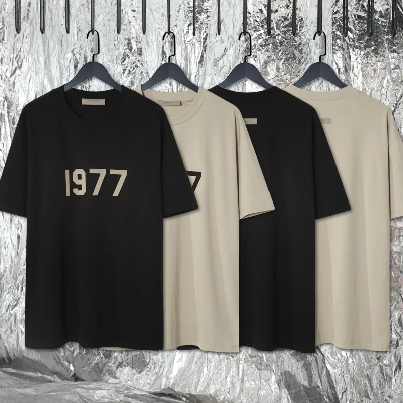 

2022 NEW ESS T-Shirt High Quality 1977 Flocked 100% Cotton Tee Fashion Hip Hop Loose Men Women Short Sleeve Oversized T-Shirts