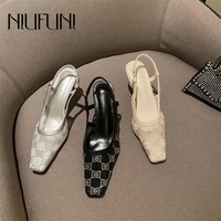 niufuni pointed toe mesh breathable elastic strap slingback womens sandals summer elegant ladies shoes stiletto heels fashion