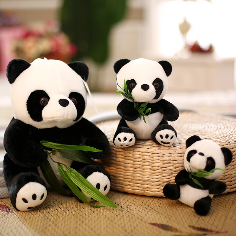 9-20cm Vivid Funny Panda with Bamboo Leaves Plush Toys Birthday Gift Soft Cartoon Animal Stuffed Animals Pendant Doll Kids Gifts