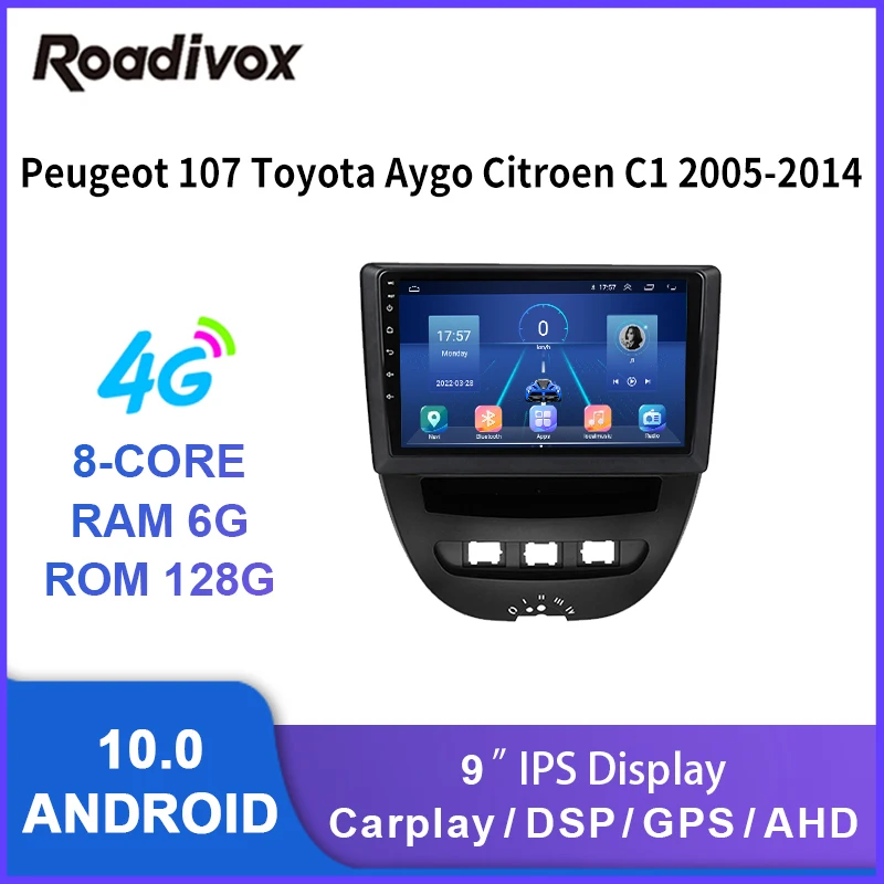 

Автомагнитола 9 дюймов android 10,0 для Peugeot 107, Toyota Aygo, Citroen C1, видеоплеер с gps-навигацией, мультимедийный стерео-видеоплеер