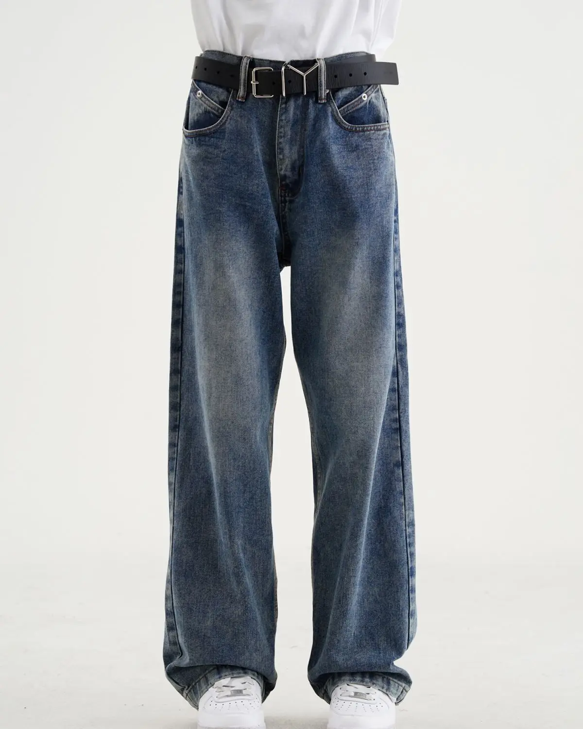 Джинсы мужские однотонные прямые в уличном стиле