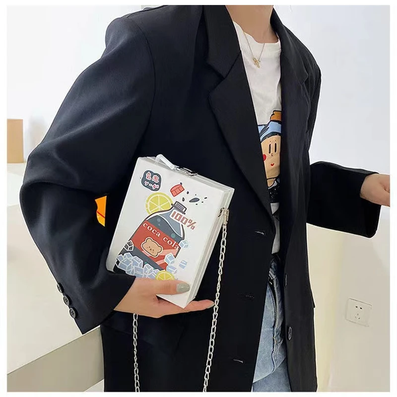 

Cute Square Drink Box Bag for Girls Crossbody Bag Personality Female's Shoulder Bag Chain Funny Purse Mobile Phone Bag for Women