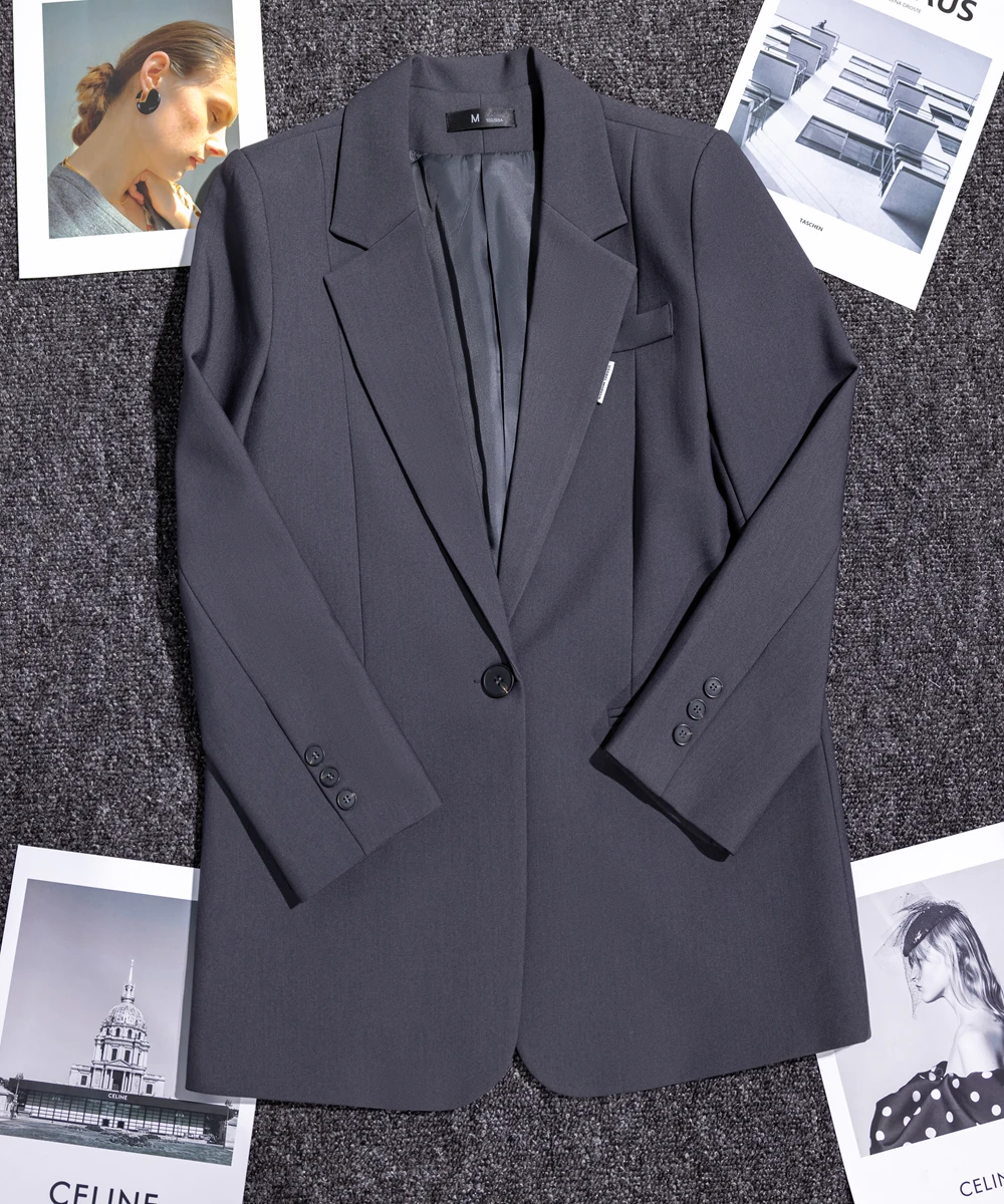 Korean Autumn Winter Women Coffee Gray Formal Blazer Office Ladies Female Long Sleeve Wide Loose Business Work Wear Jacket Coat