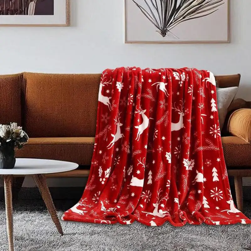 

Christmas Blanket Furry Warm&Cozy Throw Couch Cloth Multifunctional Flannel Throw Blanket With Elk Snowflake Pattern DecorSupply