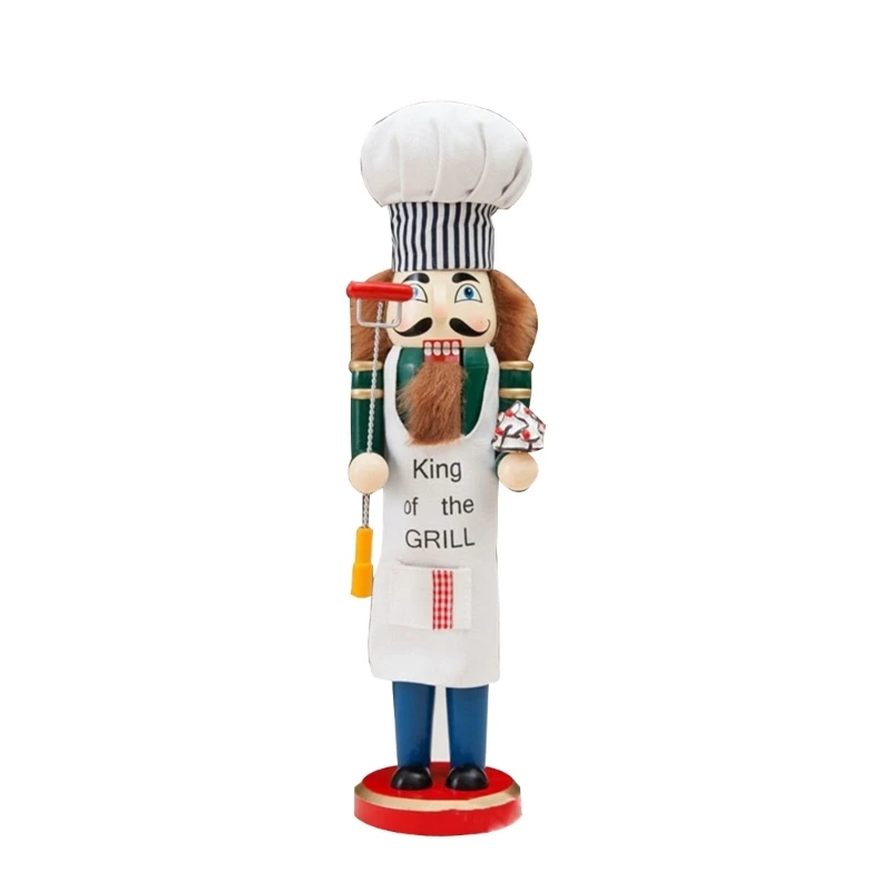 

Christmas Decoration 38cm Hand Painted Wood Nutcrackers Chef Soldier Figurine Puppet Ornament for Table Centerpiece E65B