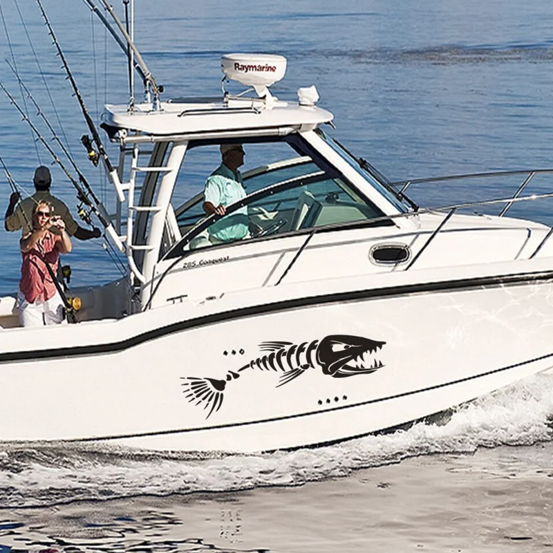 

Fish Skull Boat Decal Fisherman Fishing Boat Decoration Vinyl Art Sticker Removable Waterproof Nautical Decor Wallpaper AB35