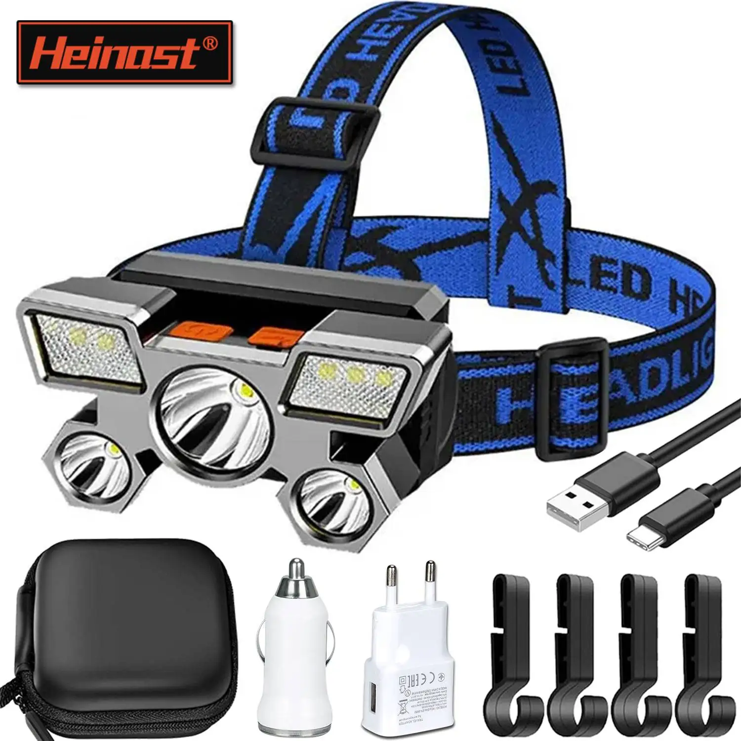 Супер яркий 5-светодиодный налобный фонарь USB перезаряжаемый фонарик со