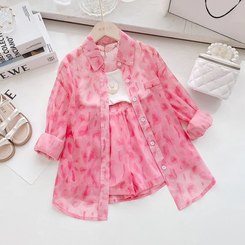 

Autumn Baby Girl Clothes Pink Leopard 3 Piece Spring Kids Fashion Love Sling Vest Long Shirts 4-12 Y Casual Ropa 유아 상하복세트