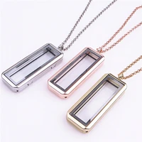 5pcs alloy plain rectangle glass memory floating locket charm pendant necklace keychain for men women gift jewelry making bulk
