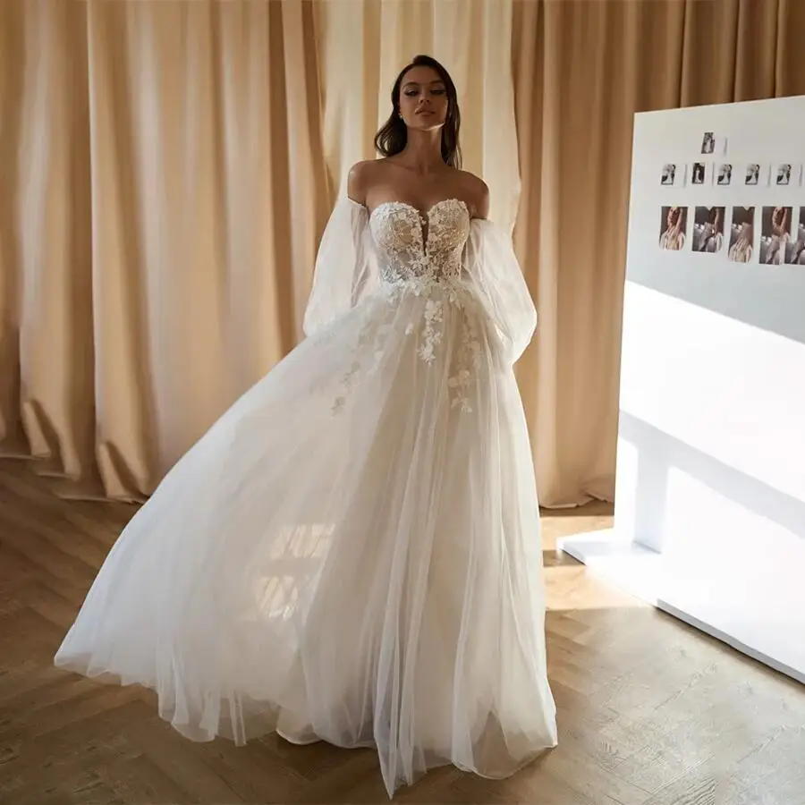 Кружевной топ OYISHA Sweathart со съемными буффами и длинными рукавами свадебное платье