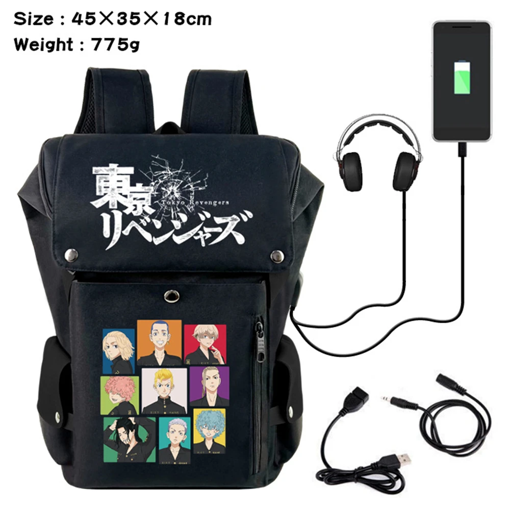 

Tokyo Revengers Print USB Knapsack Student Casual Cartoon Book Bag Teenagers Travel Laptopbag Zipper Schoolbag Canvas Backpack