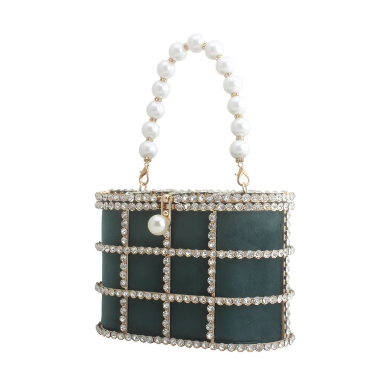 

Fashion Metal Rhinestone Hollow-out Velvet Birdcage Bag Luxury Luxury Brand Women's Handbag Party Dinner Pearl Handbag For Women