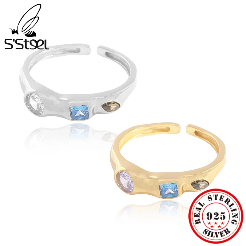 Купи S'STEEL Luxury Designer Micro Zircon Adjustable Ring Sterling Silver 925 Engagement Rings For Women Punk Accessories Jewelry за 339 рублей в магазине AliExpress