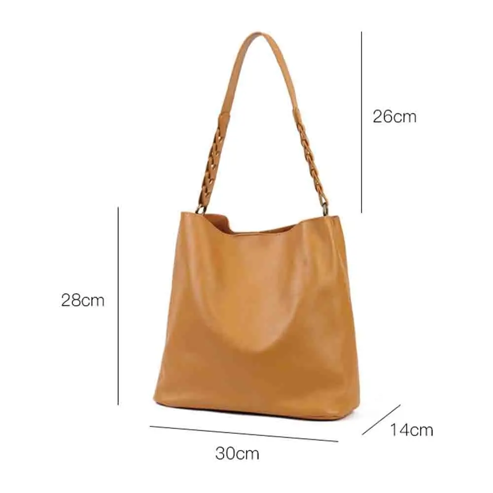 Soft Women Handbag Luxury Top Plant Tanned Cow Leather Handbag Retro Solid Ladies Bucket High Quality Tote 2023 New