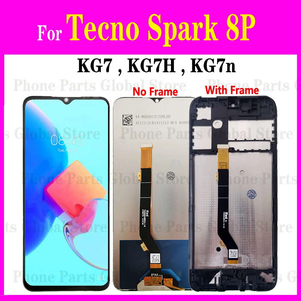 ЖК-дисплей 6 дюйма для Tecno Spark 8P с рамкой KG7 KG7H KG7n сенсорный экран дигитайзером