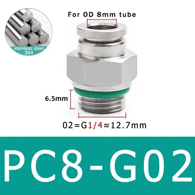 

Разъем для ПК с G-резьбой Фитинг для воздушного шланга G1/8 1/4 3/8 1/2 Трубное соединение с наружной резьбой 8 мм Пневматическая быстроразъемная муфта Нержавеющая сталь 304