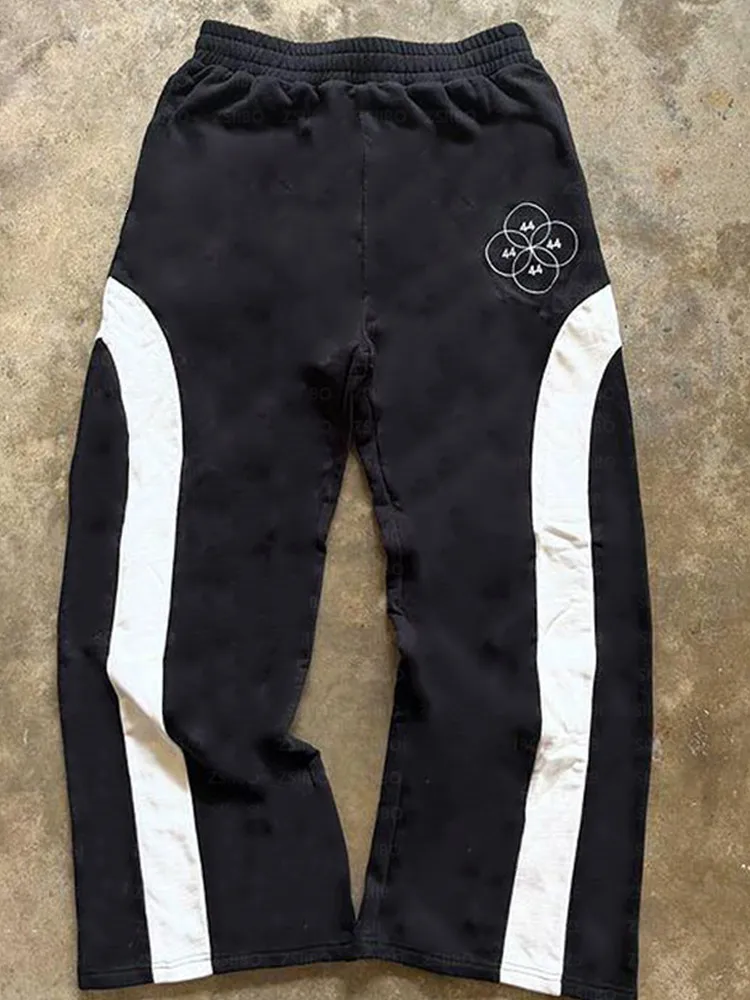 Ретро уличные хип-хоп длинные спортивные штаны с контрастным принтом для мужчин