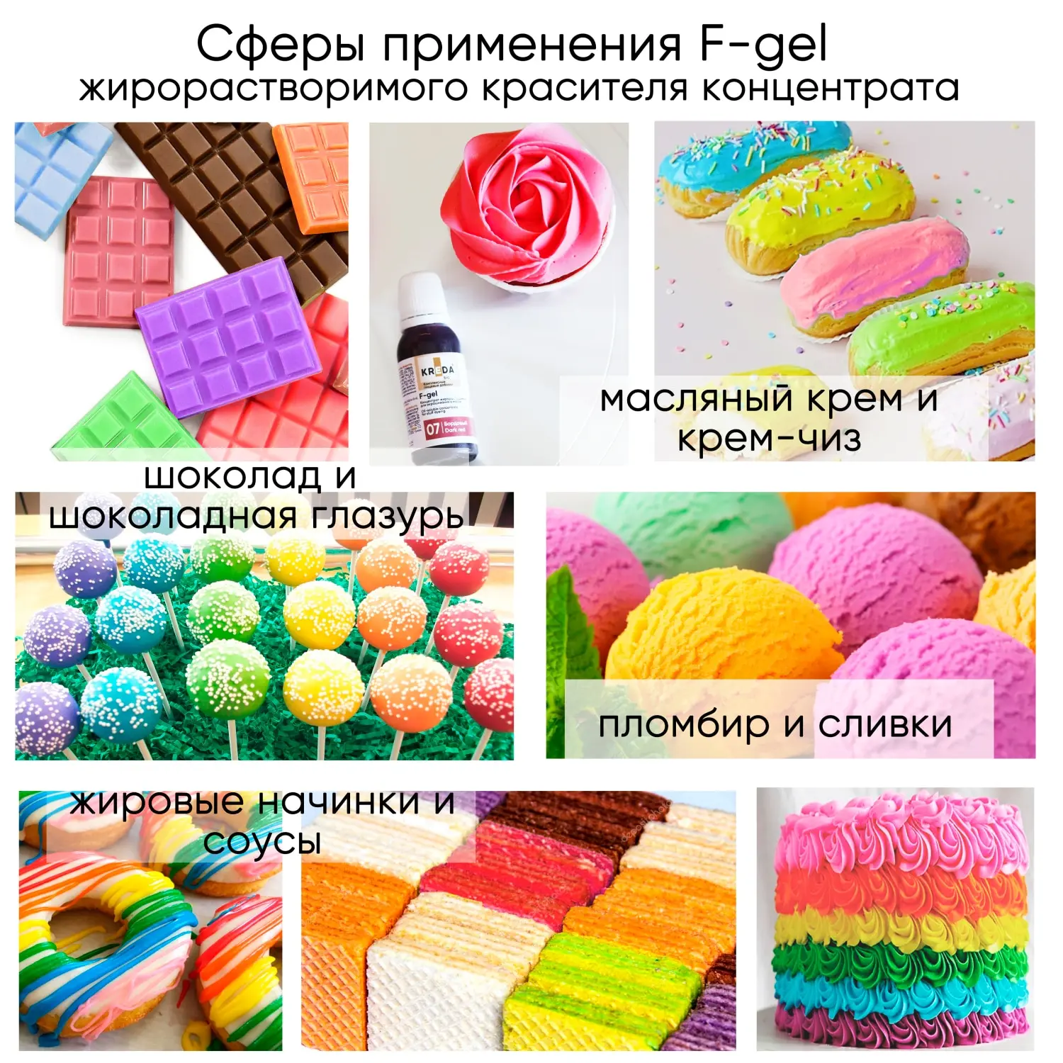 Фото Краситель пищевой жирорастворимый KREDA F-gel 3шт по 20мл №2