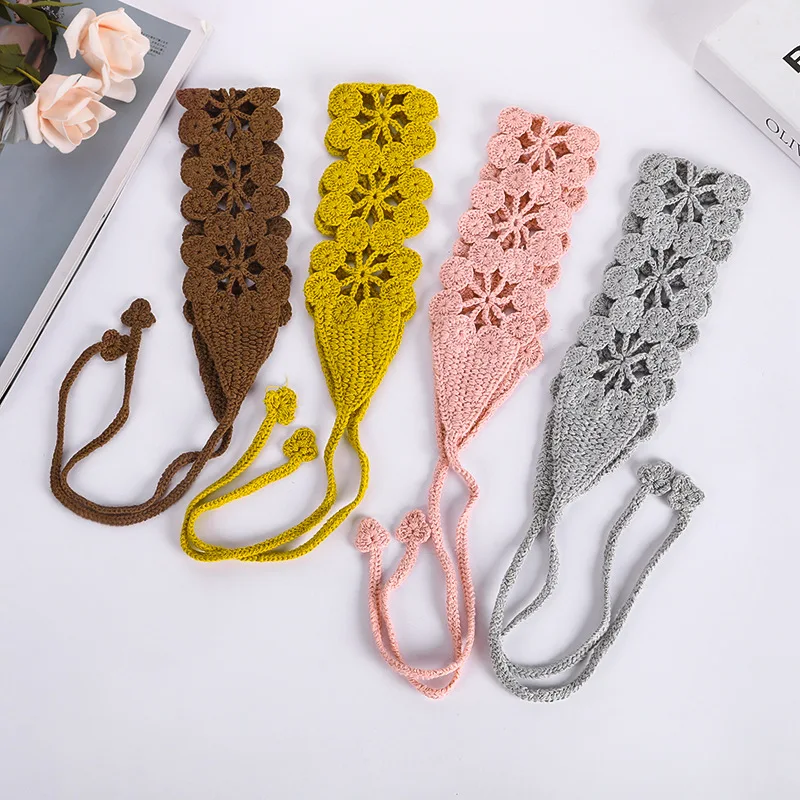 

Fashion Flower Knitted Headband Women Handmade Weave Hair Bands Headwrap Bandana Make Up Hair Accessories 2022