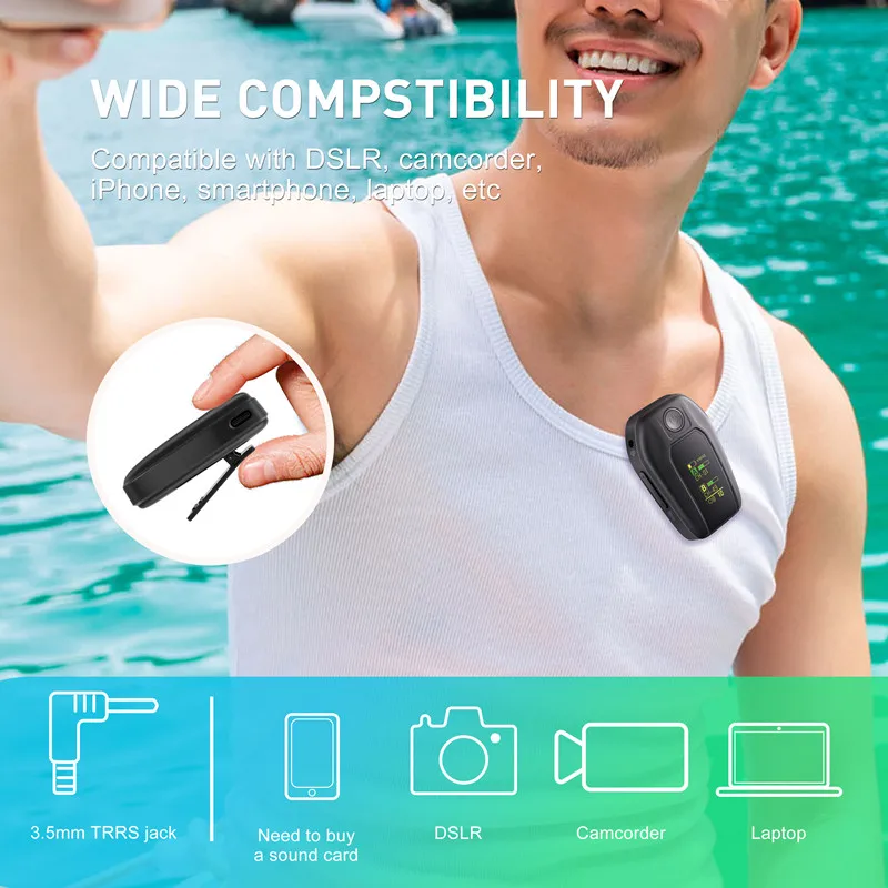 

NEW QCC5126 Chip 2.4G Wireless Lavalier Microphone System Transmitters Receiver Rechargeable Storage Case for Smartphone Camera