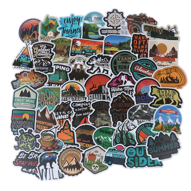 

50Pcs Camping Landscape Sticker Outdoor Adventure Suitcase Laptop Guitar Sticker