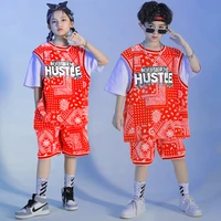 kid kpop hip hop clothing red print oversized t shirt harajuku top summer shorts for girl boy jazz dance costume clothes set