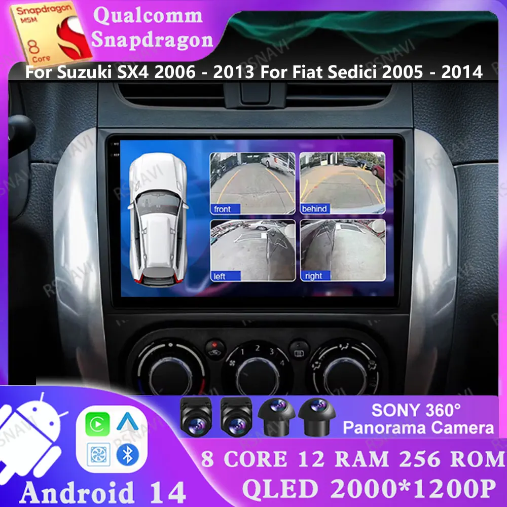 Android 14 для Suzuki SX4 2006-2013 Fiat Sedici 2005-2014 Головное устройство Viedo Player 5G WIFI Мультимедиа GPS