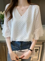 flare sleeve blouse women shirt white loose pullover woman clothes short sleeve shirts 2022 summer chiffon blouses blusas mujer