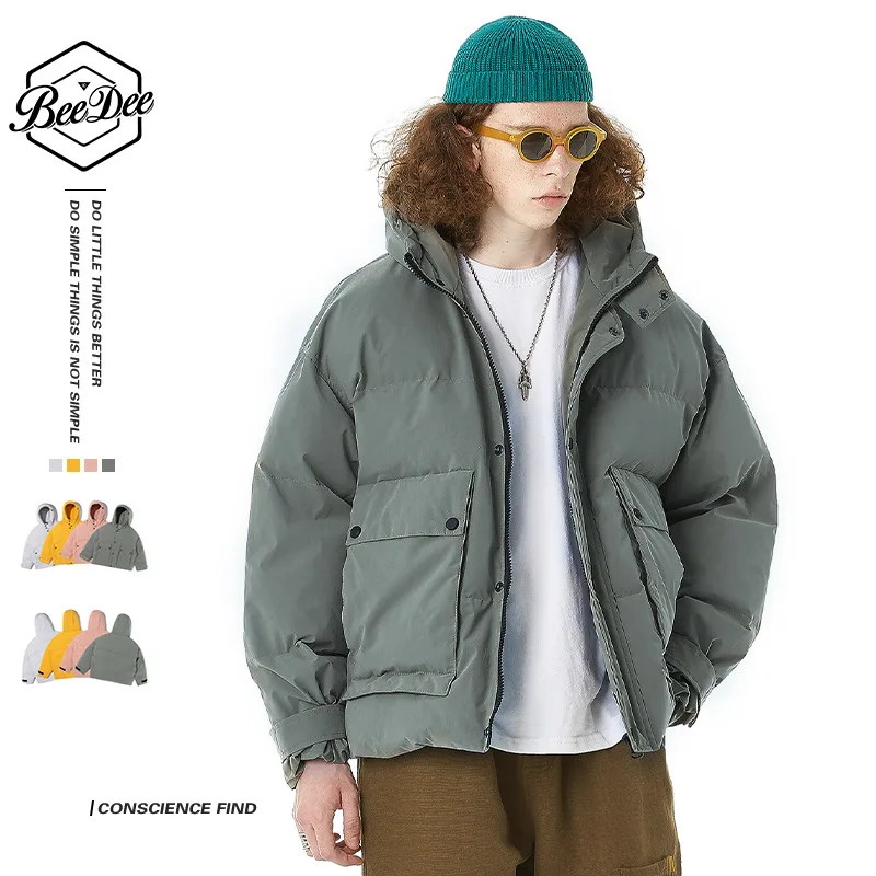 

Pure Color Hooded Wadded Jacket Streetwear Hooded Coat Men's Clothing Vintage Fit Techwear Traf Women Warm Winter Coat