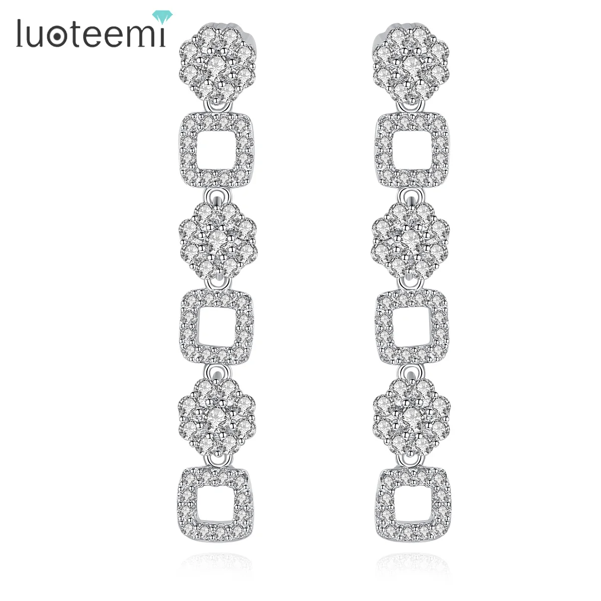 

LUOTEEMI Trendy Long Chain Women Drop Earrings for Wedding Party Paved Cubic Zircon Fashion Jewelry Pendientes Christmas Gift