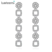 luoteemi trendy long chain women drop earrings for wedding party paved cubic zircon fashion jewelry pendientes christmas gift