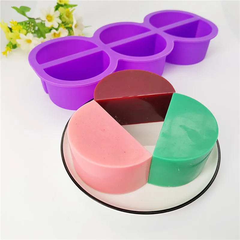 

6 Cavties Purple Semicircle Shape Silicone Soap Molds DIY Cake Baking Mould Handmade Soap Making Candle Mold