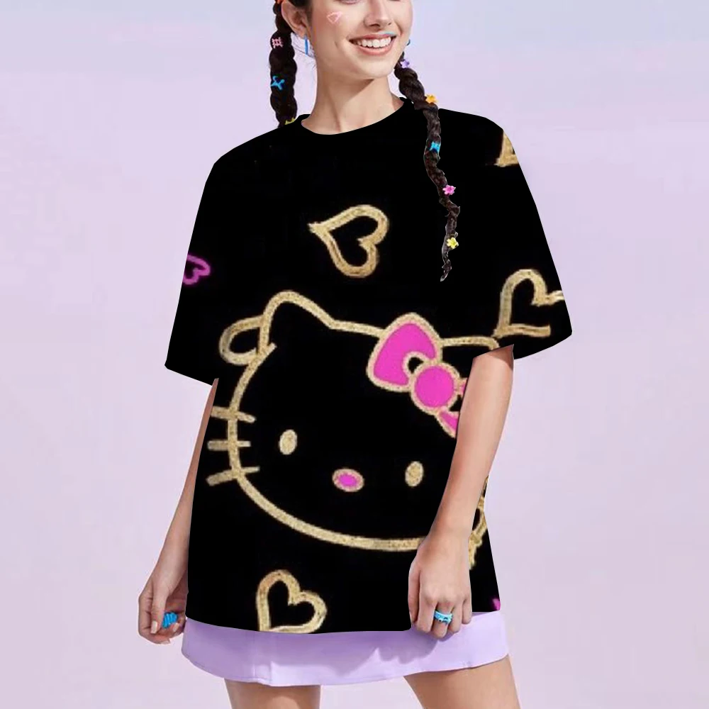 Футболка HelloKitty с принтом на годовщину 50 женские кавайные топы Sanrioed в стиле