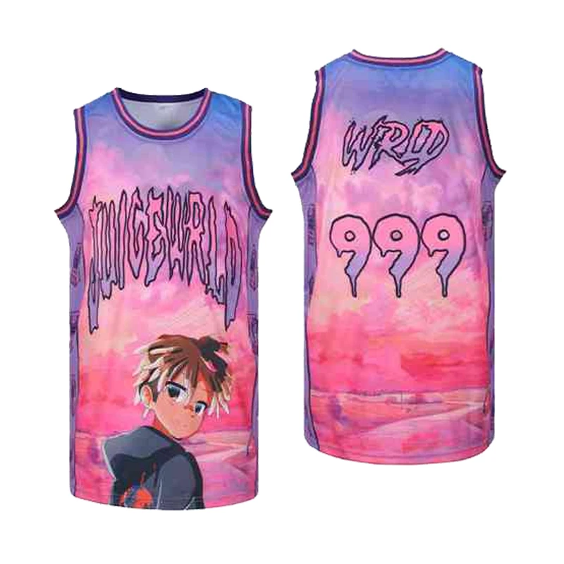

JUICE WRLD 999 LYRICAL LEMONADE Sewing embroidering Outdoor sportswear Hip-hop culture movie pink summer basketball jerseys