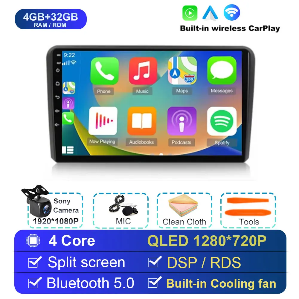 

Android 15 Carplay Авто Авто Радио Для Audi A3 8P 2003-2013 2din Мультимедийный Плеер GPS Навигация Аудио Стерео DSP 360 Камера 4G