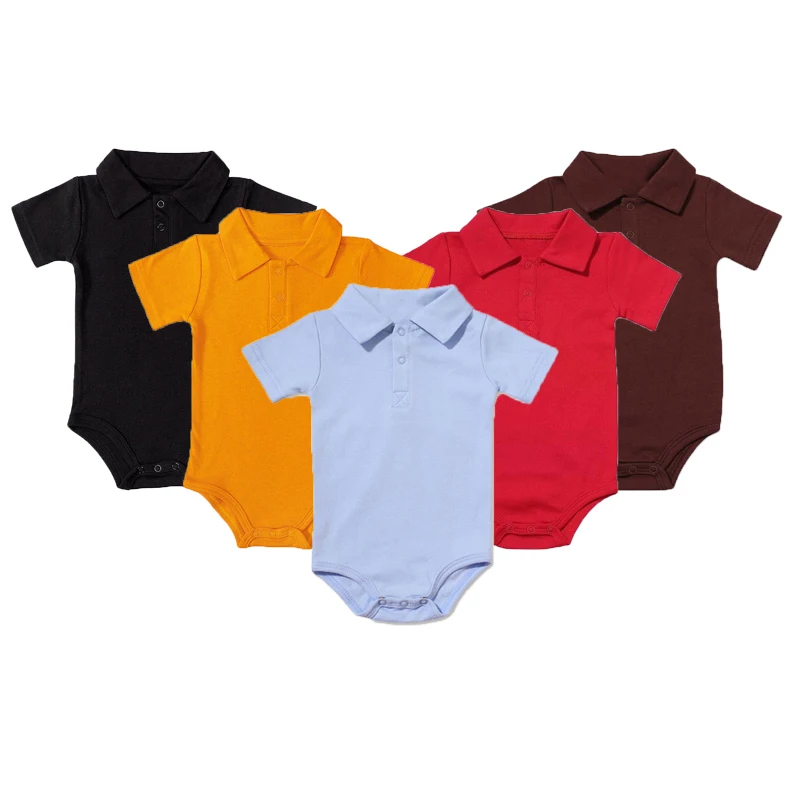 Newborn Baby Boys Clothing Infants 3-24 Months Polo Shirt Bodysuit Lapel Solid Color Cotton Onsies Short Sleeve Baby Girl Romper