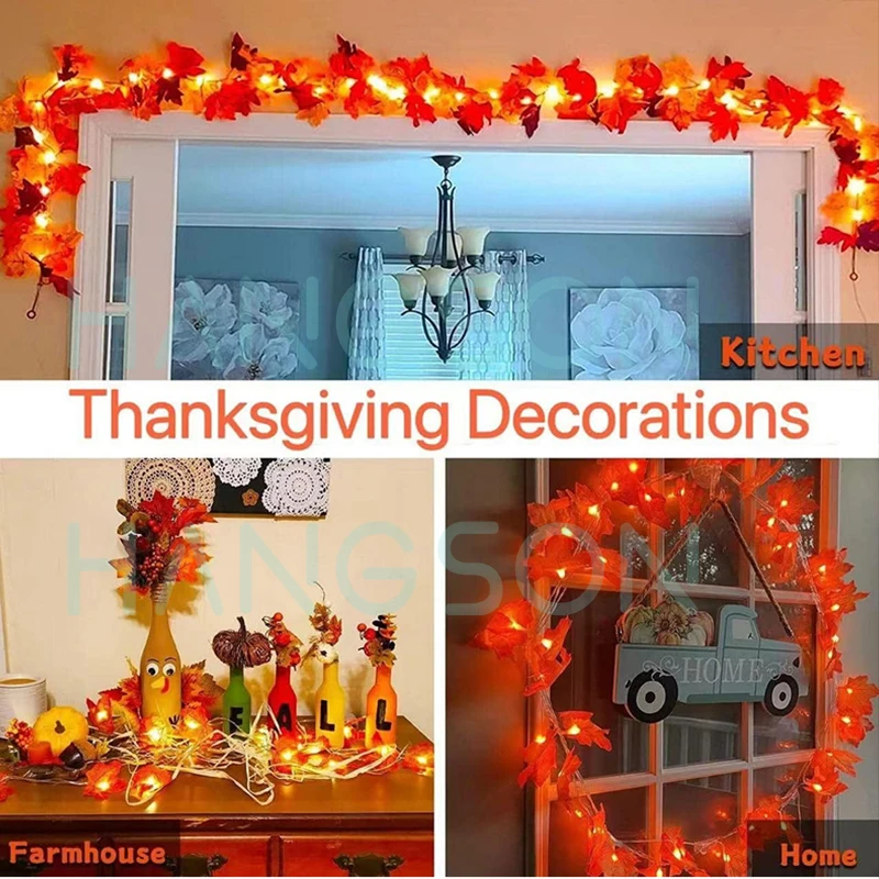 

Осенние фонари, Осенние украшения, осенняя гирлянда с кленовыми листьями, светодиодный водонепроницаемые осенние украшения для помещений, Хэллоуин День благодарения декор для улицы